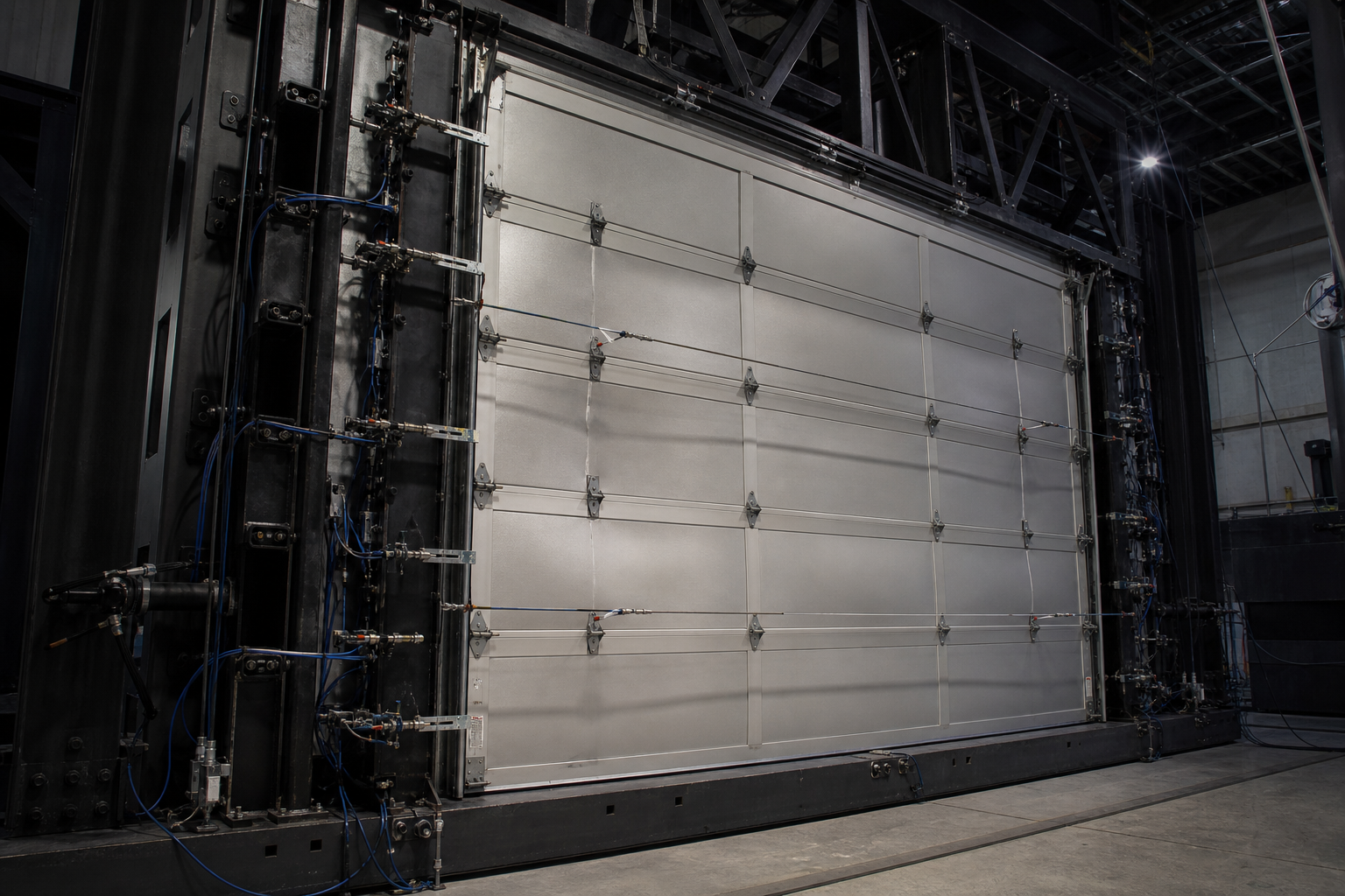 Sectional garage door instrumented for wind-pressure testing